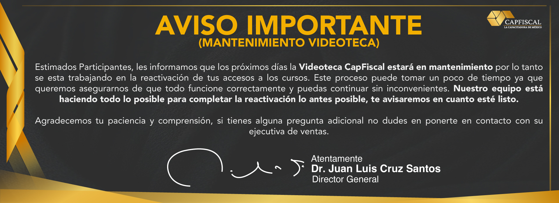 AVISO MANTENIMIENTO VIDEOTECA